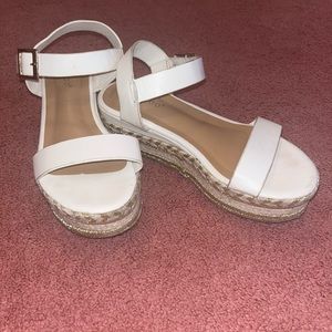 White platform buckle sandal